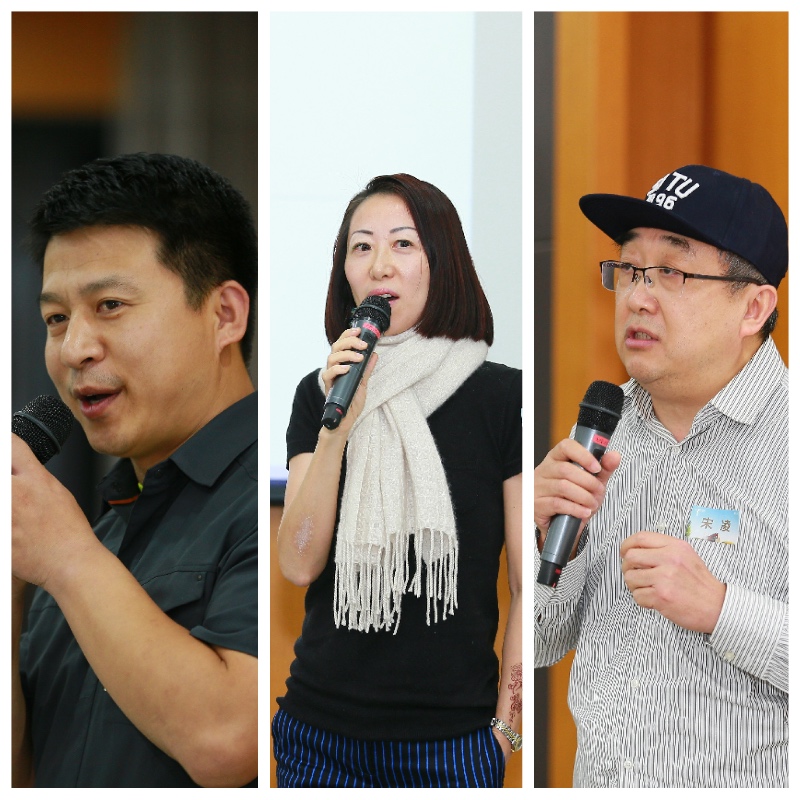 13秋2班袁中华、13秋1班宋凌作为班级代表，亲子俱乐部徐燕作为校友组织代表进行分享